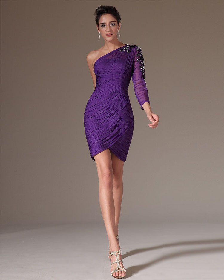 фиолетовое платье на одно плечо