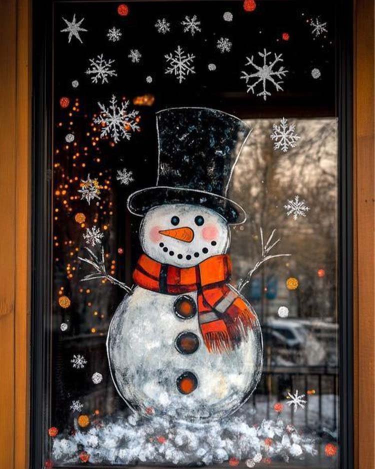 Рисунок на окне на Новый год и Рождество красками