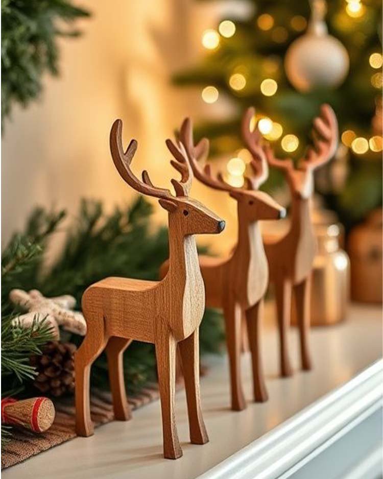Деревянные олени на Новый год и рождество