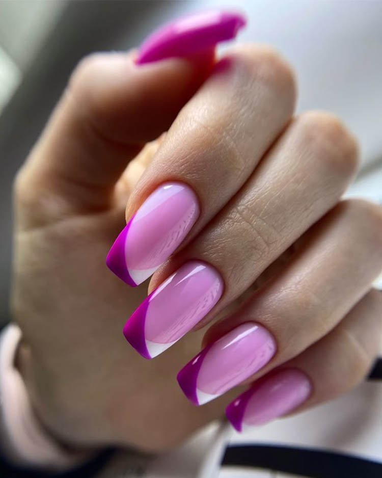 Асимметричный цветной фиолетовый квадратный френч