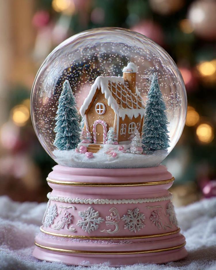 Стеклянный шар с елочкой и падающим снегом на Новый год и Рождество