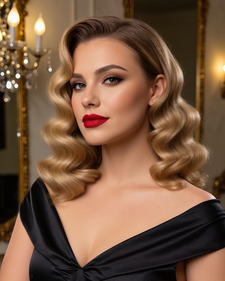 Укладка ретро на средних волосах