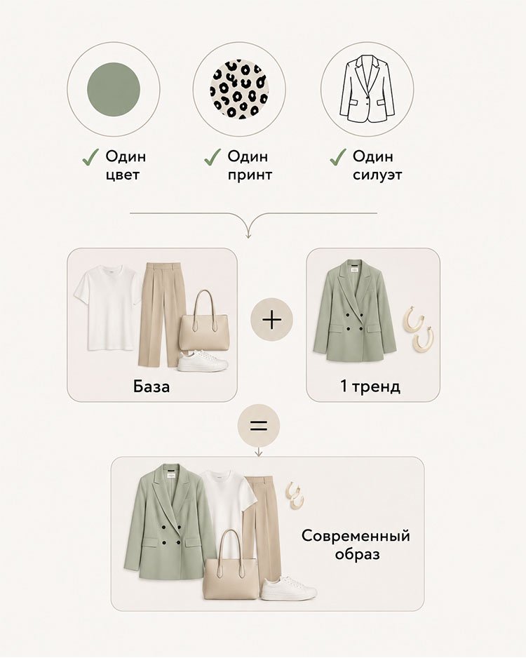 Как носить модные тренды в реальной жизни: базовый гардероб и один трендовый акцент для современного образа