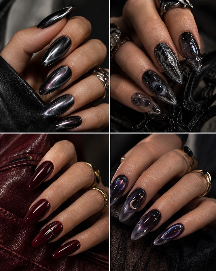 Тренды маникюра на Хэллоуин 2026: dark chrome, 3D-дизайн, oxblood и celestial nail art