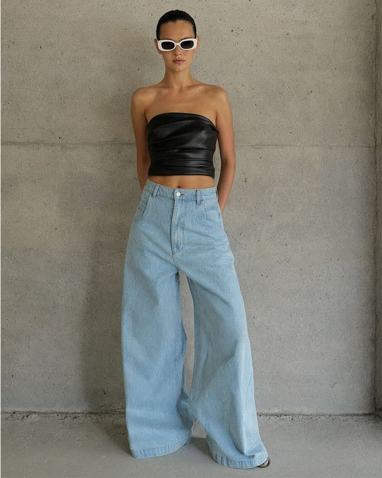 Широкие женские джинсы wide-leg с прямой широкой штаниной